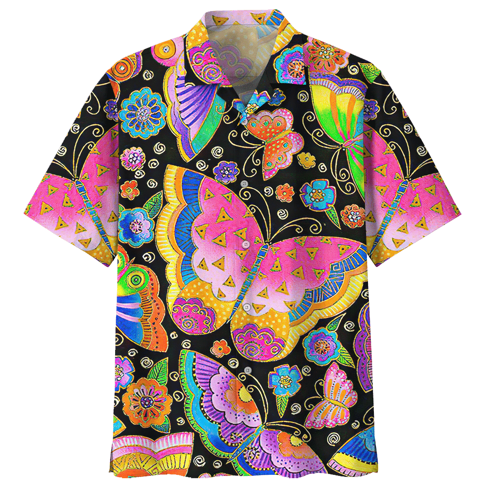 Butterfly Aloha Hawaiian Shirt Colorful Short Sleeve Summer Beach Casual Shirt For Men And Women