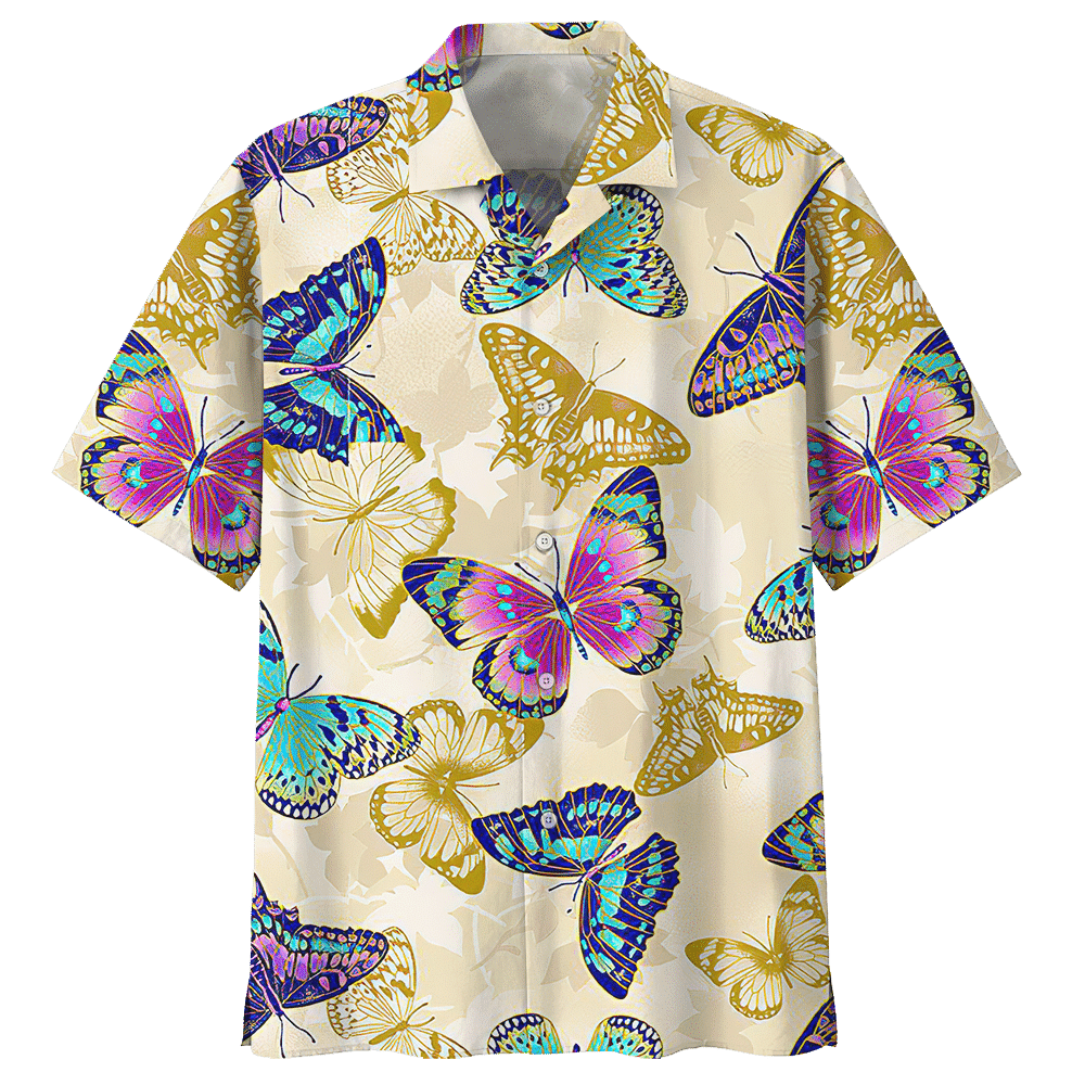 Butterfly Aloha Hawaiian Shirt Colorful Short Sleeve Summer Beach Casual Shirt For Men And Women