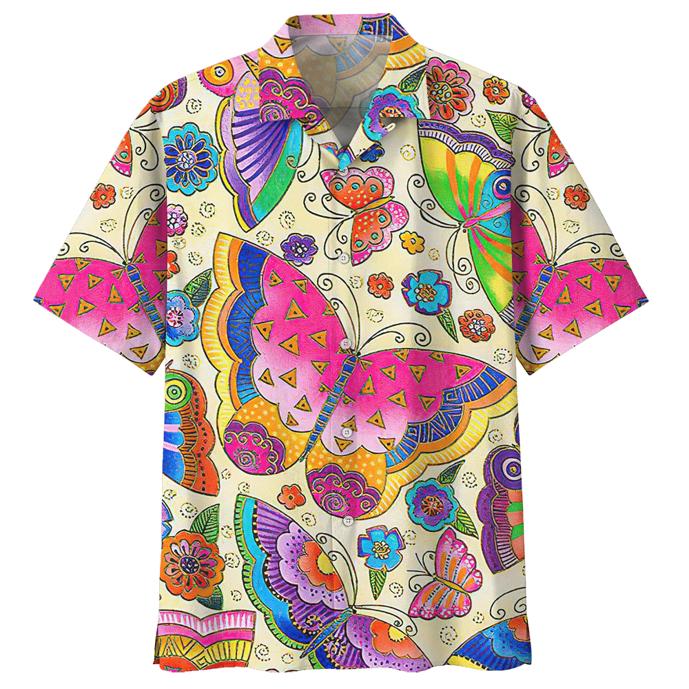 Butterfly Aloha Hawaiian Shirt Colorful Short Sleeve Summer Beach Casual Shirt For Men And Women