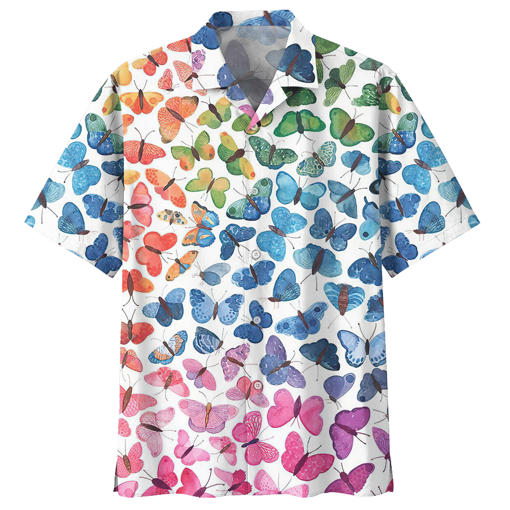 Butterfly Aloha Hawaiian Shirt Colorful Short Sleeve Summer Beach Casual Shirt For Men And Women