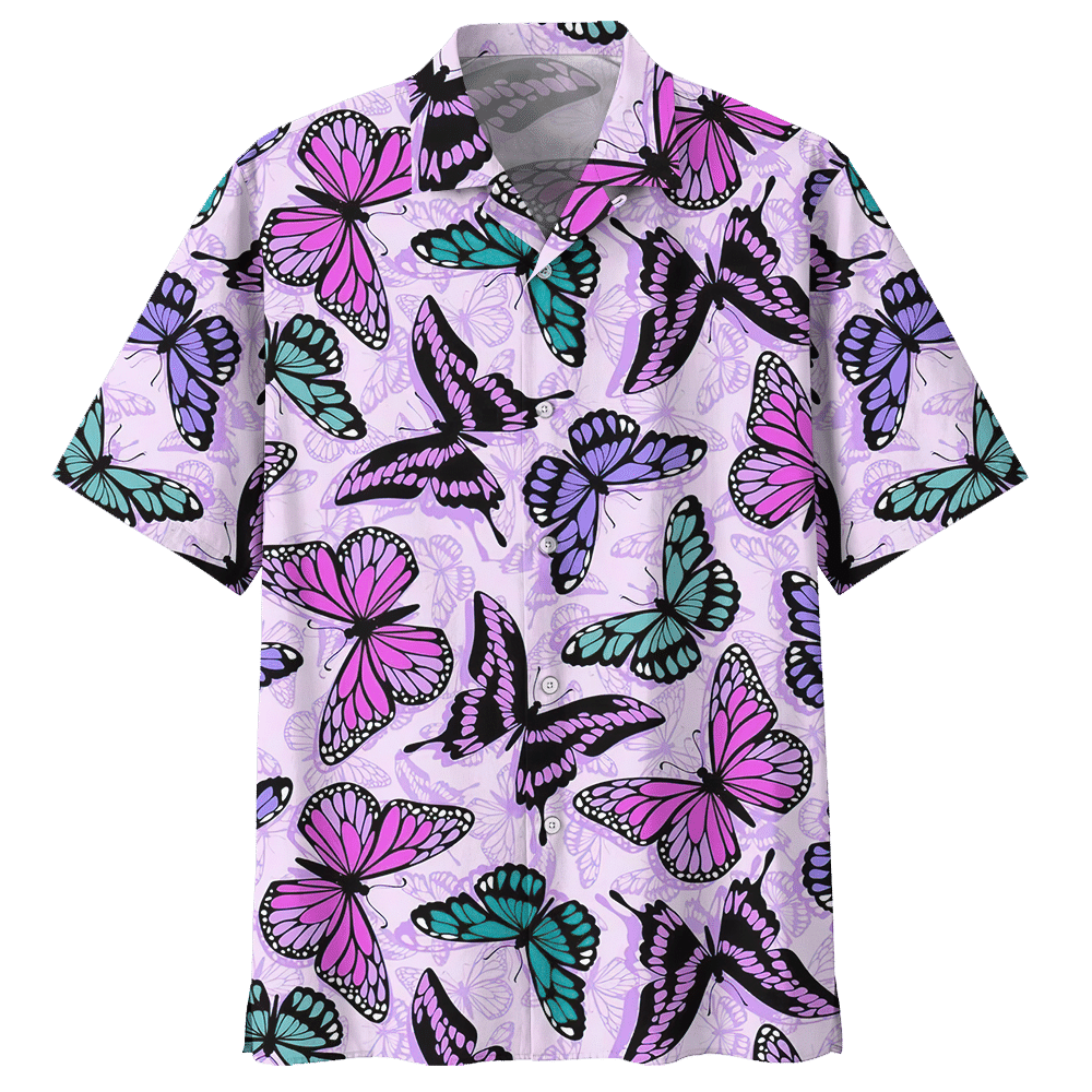 Butterfly Aloha Hawaiian Shirt Colorful Short Sleeve Summer Beach Casual Shirt For Men And Women