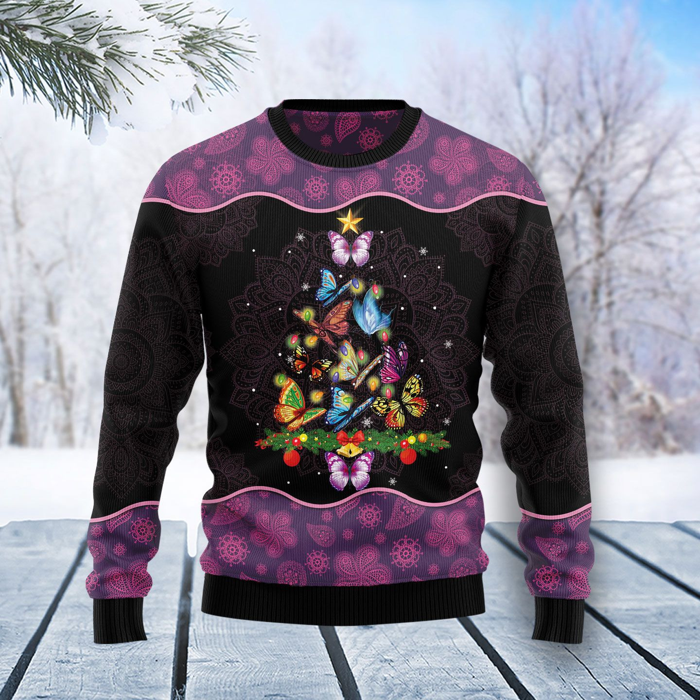 Butterfly Christmas Tree Ugly Christmas Sweater