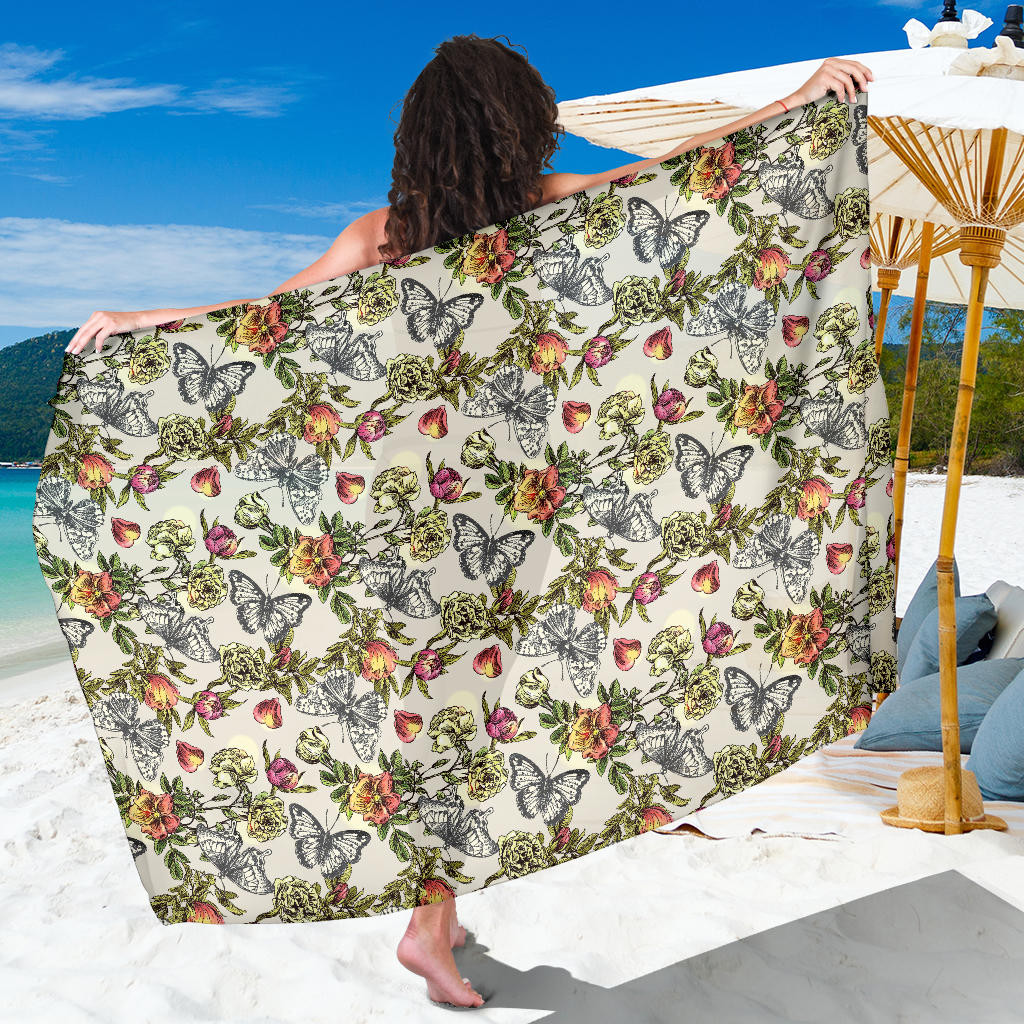 Butterfly Flower Pattern Print Sarong Cover Up Butterfly Flower Pareo Wrap Skirt Dress