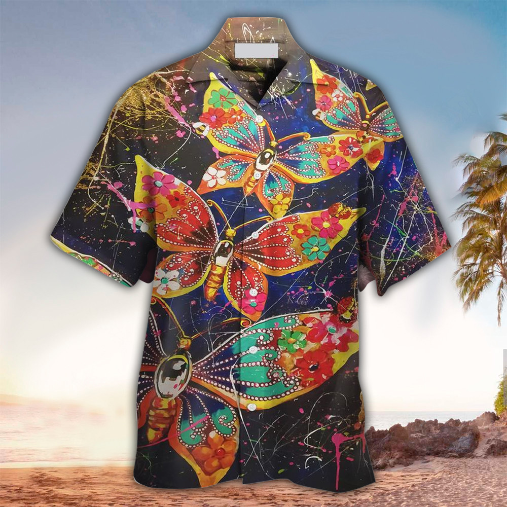 Butterfly Hawaiian Shirt Butterfly Button Up Shirt For Men and Women