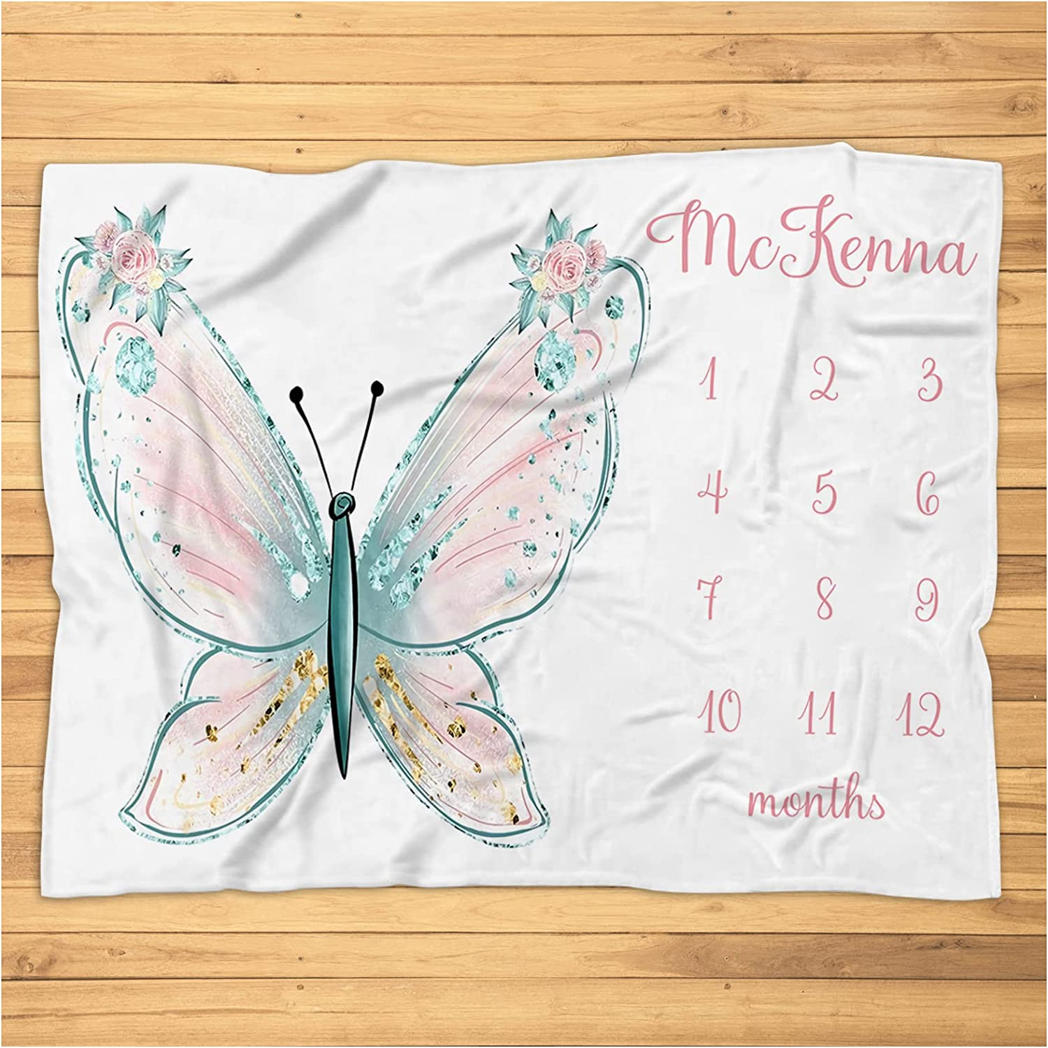 Butterfly Milestone Blanket Girl Monthly Growth Blanket - Personalized Baby Girl Blanket - Custom Butterfly Baby Blanket Nursery Decor - Super Soft Plush Blanket for Baby