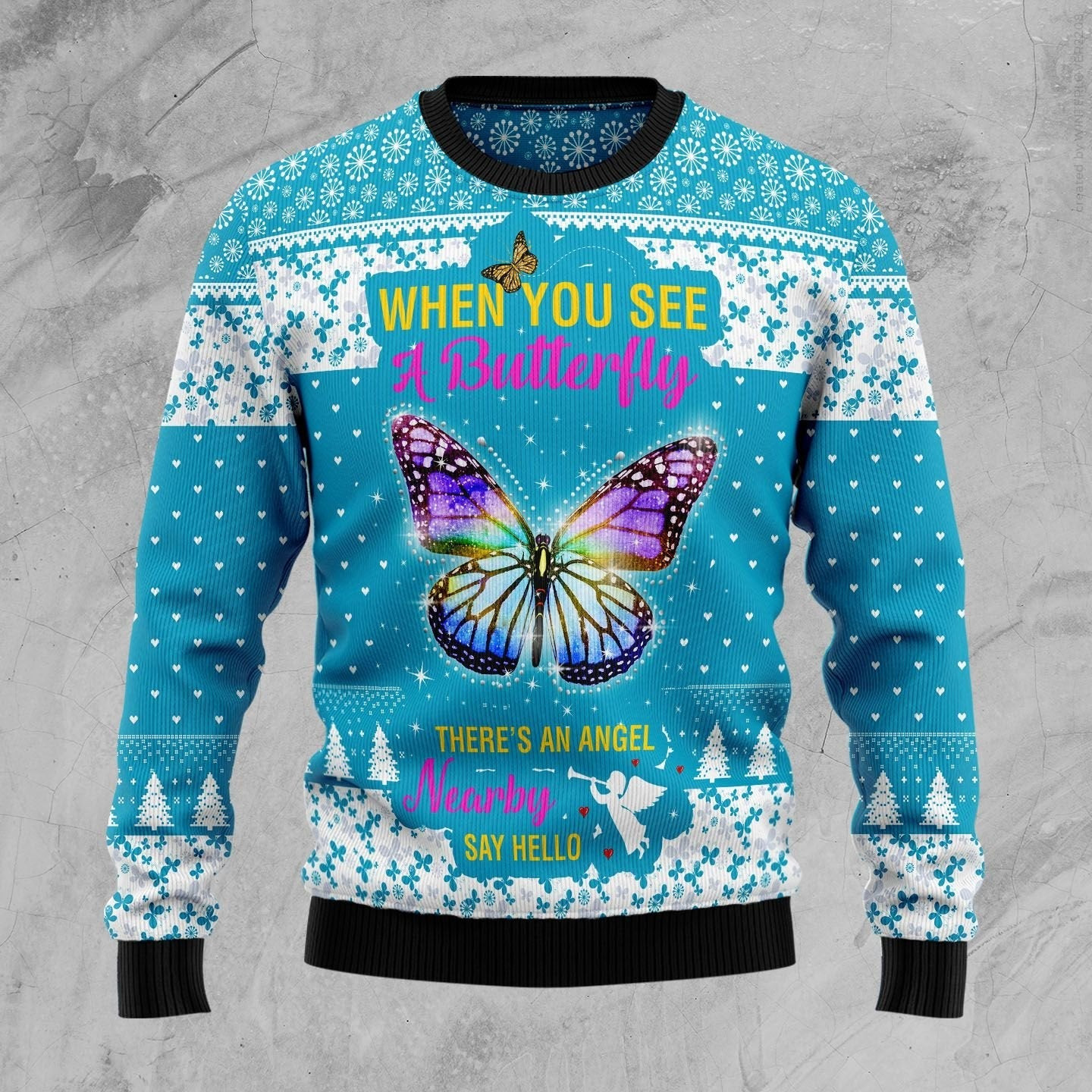Butterfly Nearby Say Hello Ugly Christmas Sweater Ugly Sweater For Men Women