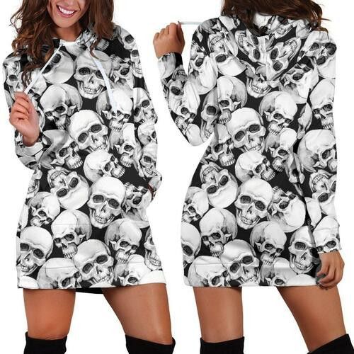 Bw Skull Hoodie Dress Sweater Dress Sweatshirt Dress 3d All Over Print For Women Hoodie