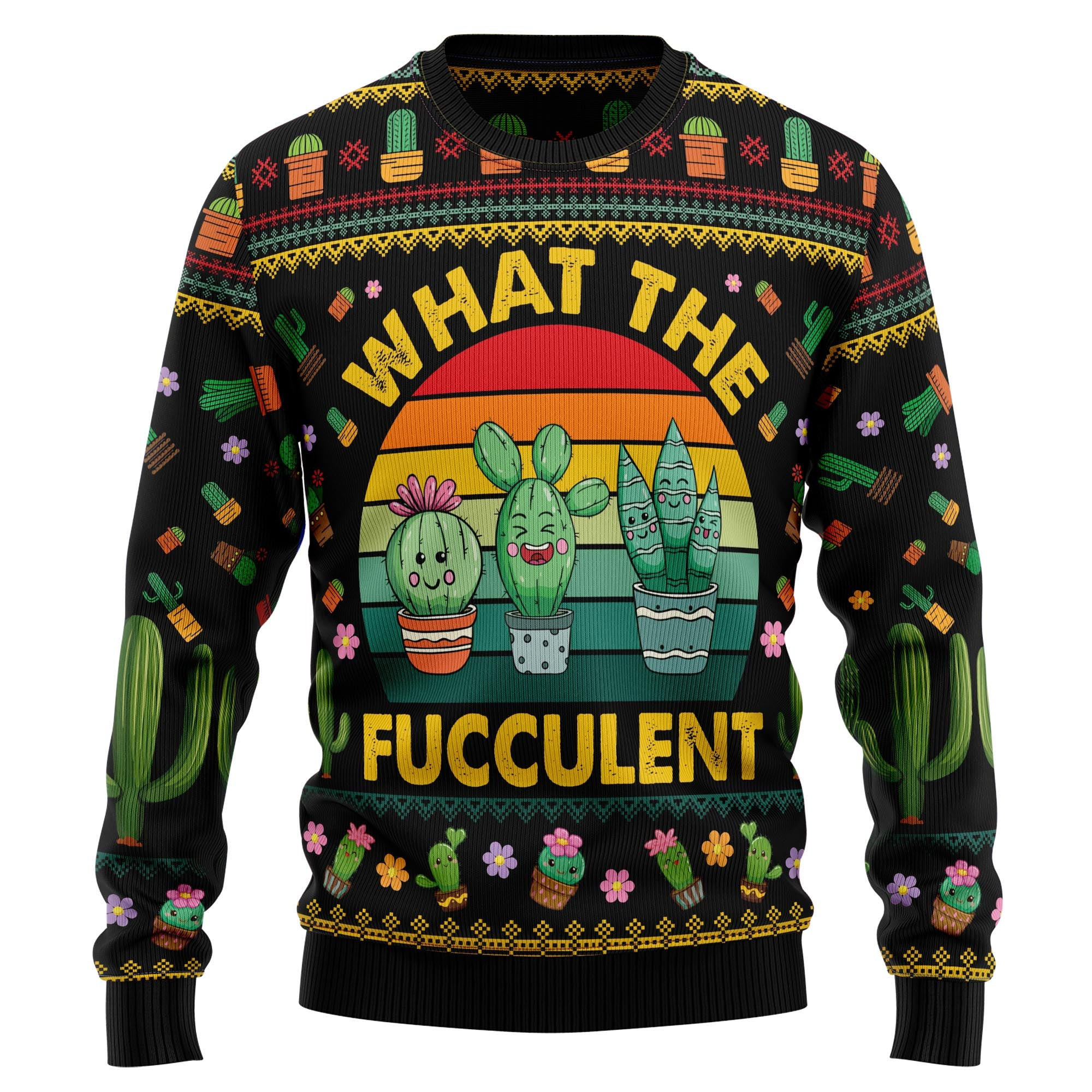Cactus What the Fucculent Ugly Christmas Sweater, Ugly Sweater For Men Women, Holiday Sweater