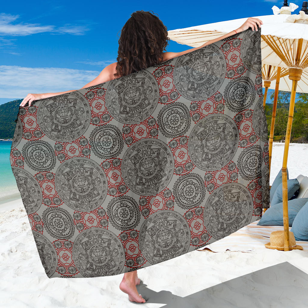 Calendar Aztec Pattern Print Sarong Cover Up Calendar Aztec Pareo Wrap Skirt Dress