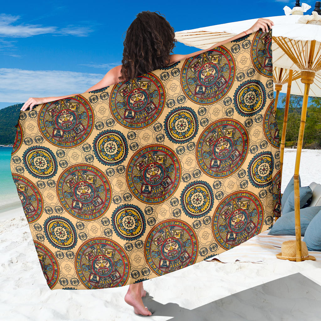 Calendar Aztec Pattern Print Sarong Cover Up Calendar Aztec Pareo Wrap Skirt Dress