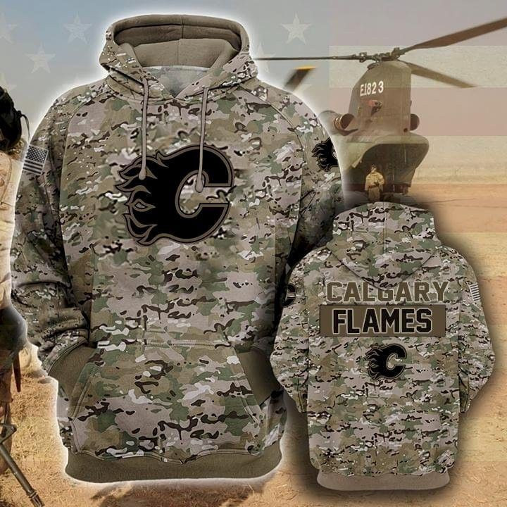 Calgary Flames Camouflage Veteran Pullover And Zippered Hoodies Custom 3D Bud Light Graphic Printed 3D Hoodie All Over Print Hoodie For Men For Women