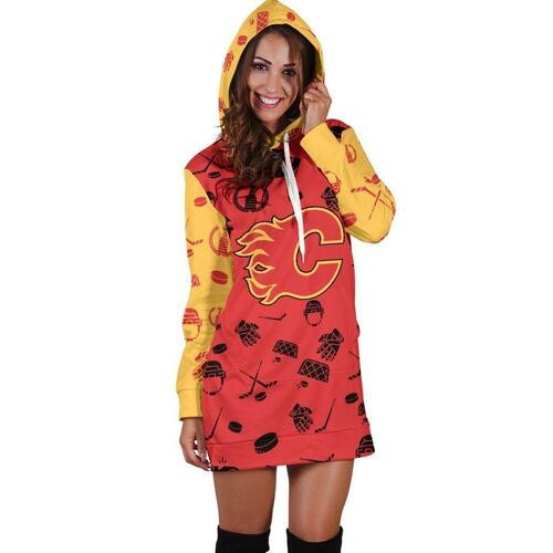 Calgary Flames Hoodie Dress Sweater Dress Sweatshirt Dress 3d All Over Print For Women Hoodie