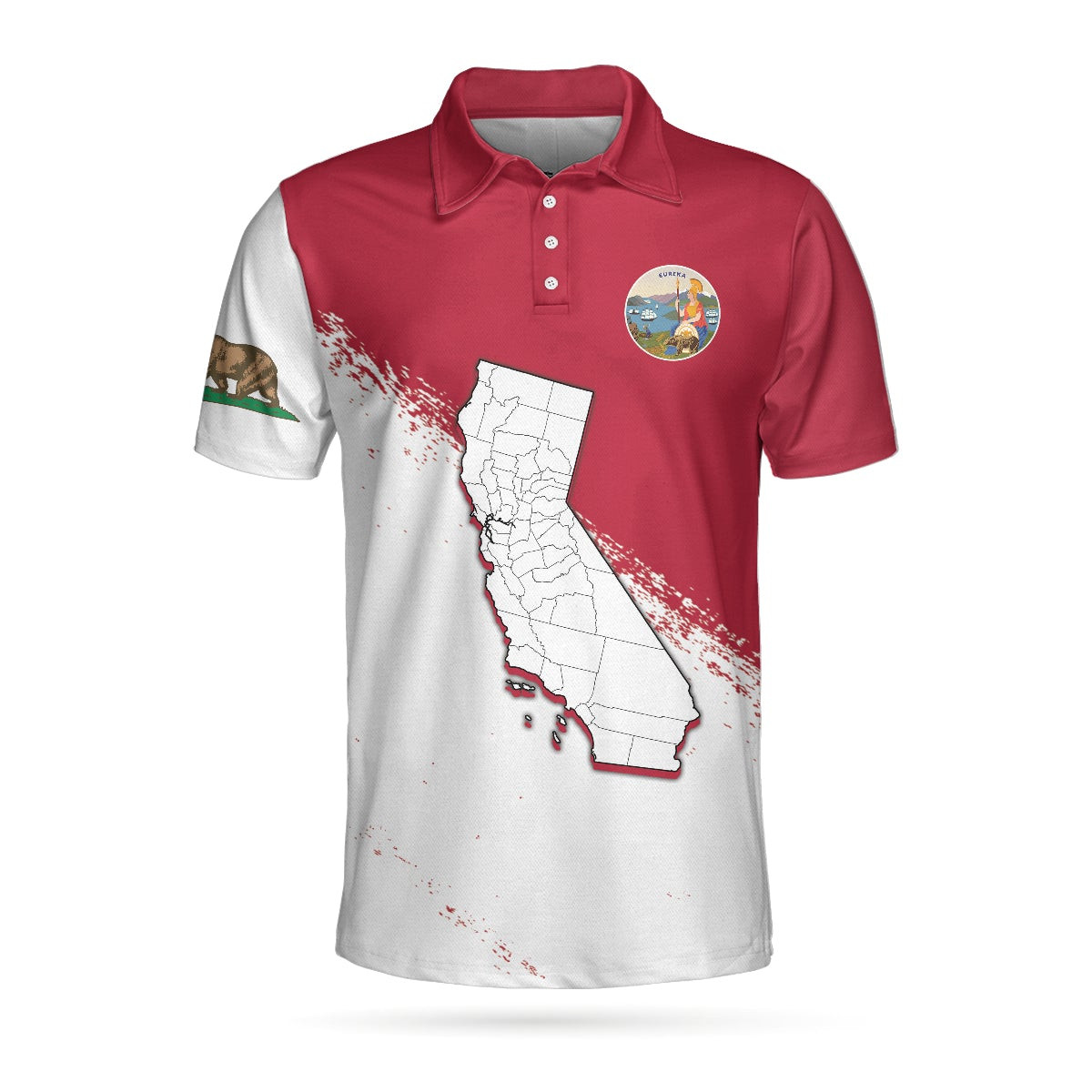 California Flag  Map Short Sleeve Polo Shirt Eureka Patriotic Polo Shirt Best Golf Shirt For Men
