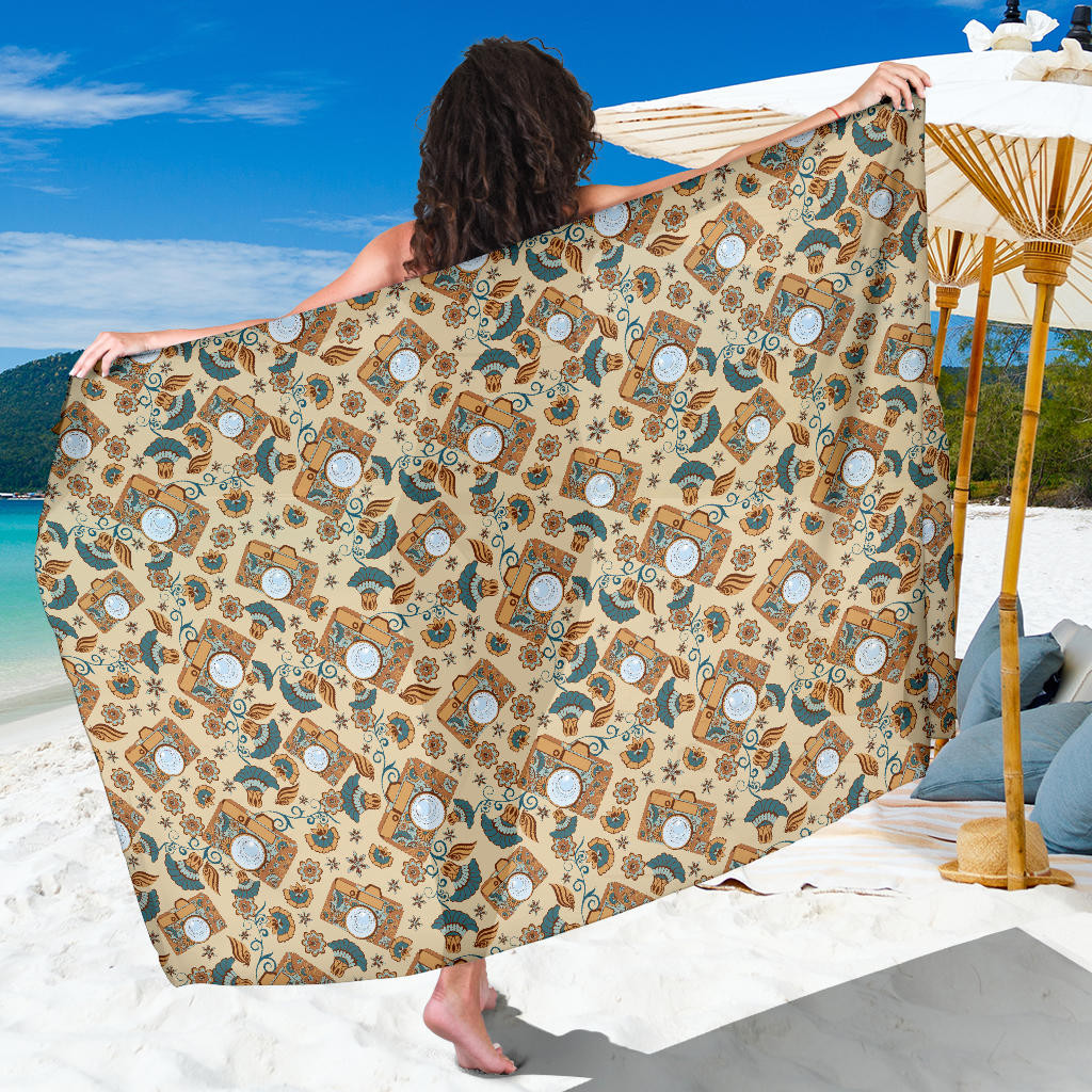 Camera Pattern Print Sarong Cover Up Camera Pareo Wrap Skirt Dress