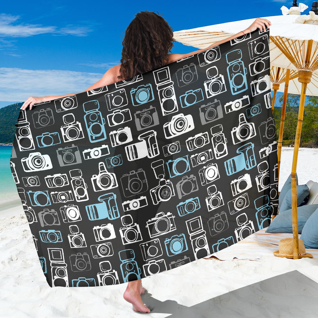 Camera Pattern Print Sarong Cover Up Camera Pareo Wrap Skirt Dress