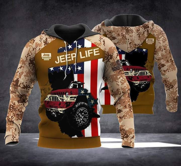 Camo Jeep Life American Flag 3D All Over Print Unisex Adult Hoodie