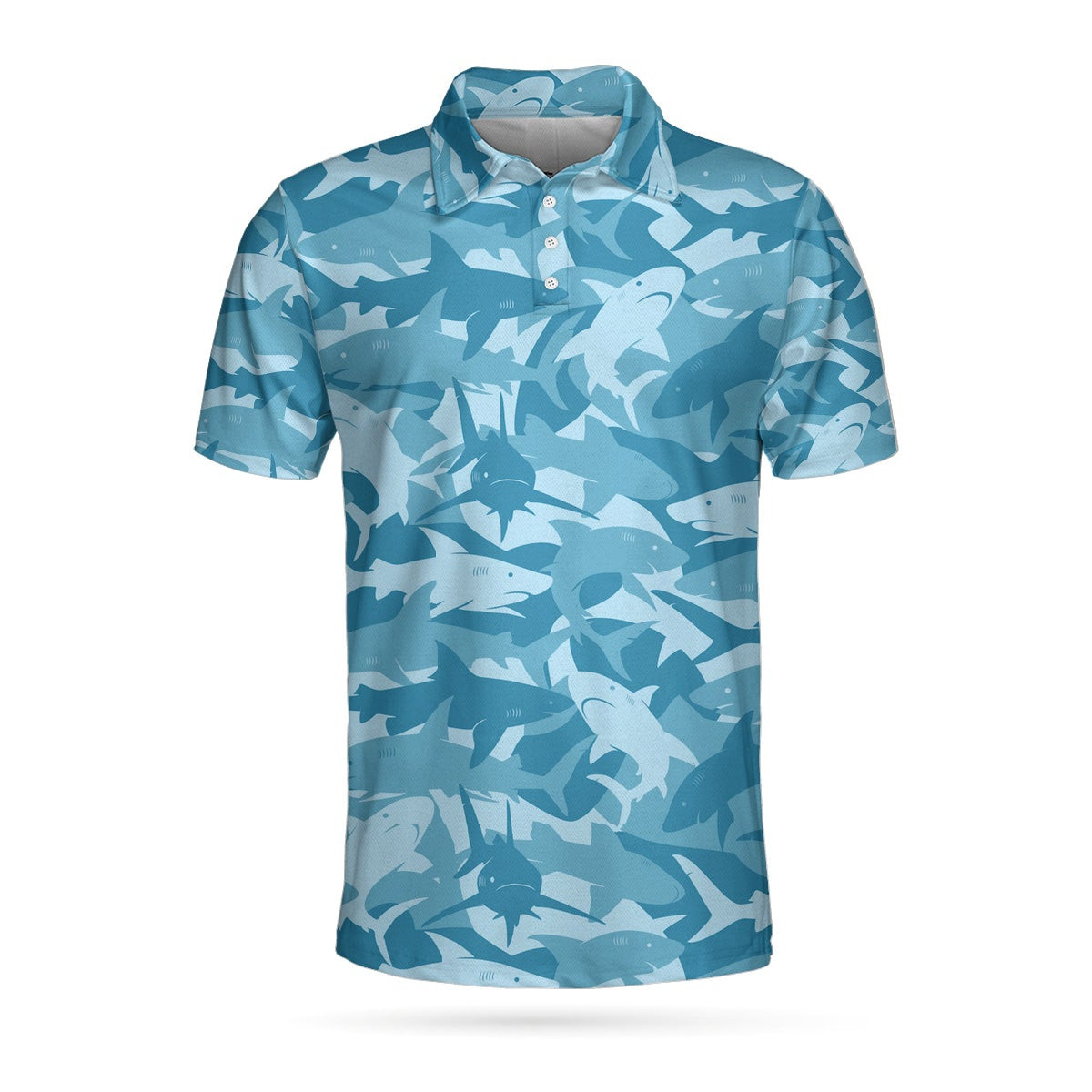 Camouflage Ocean Shark Pattern Short Sleeve Polo Shirt Camo Aqua Polo Shirt Best Shark Shirt For Men