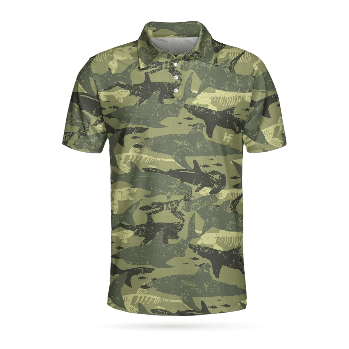 Camouflage Shark Pattern Short Sleeve Polo Shirt Camo Military Polo Shirt Best Shark Shirt For Men