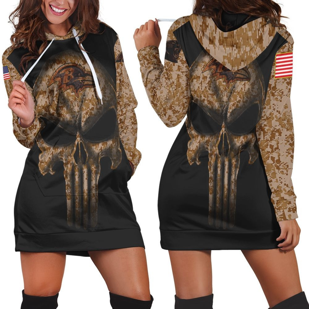 Camouflage Skull Baltimore Ravens American Flag Hoodie Dress Sweater Dress Sweatshirt Dress