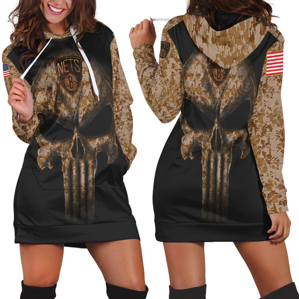 Camouflage Skull Brooklyn Nets American Flag Hoodie Dress Sweater Dress Sweatshirt Dress