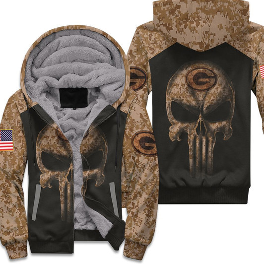 Camouflage Skull Green Bay Packers American Flag 3D Fleece Hoodie