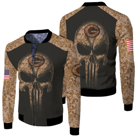 Camouflage Skull Green Bay Packers American Flag Fleece Bomber Jacket