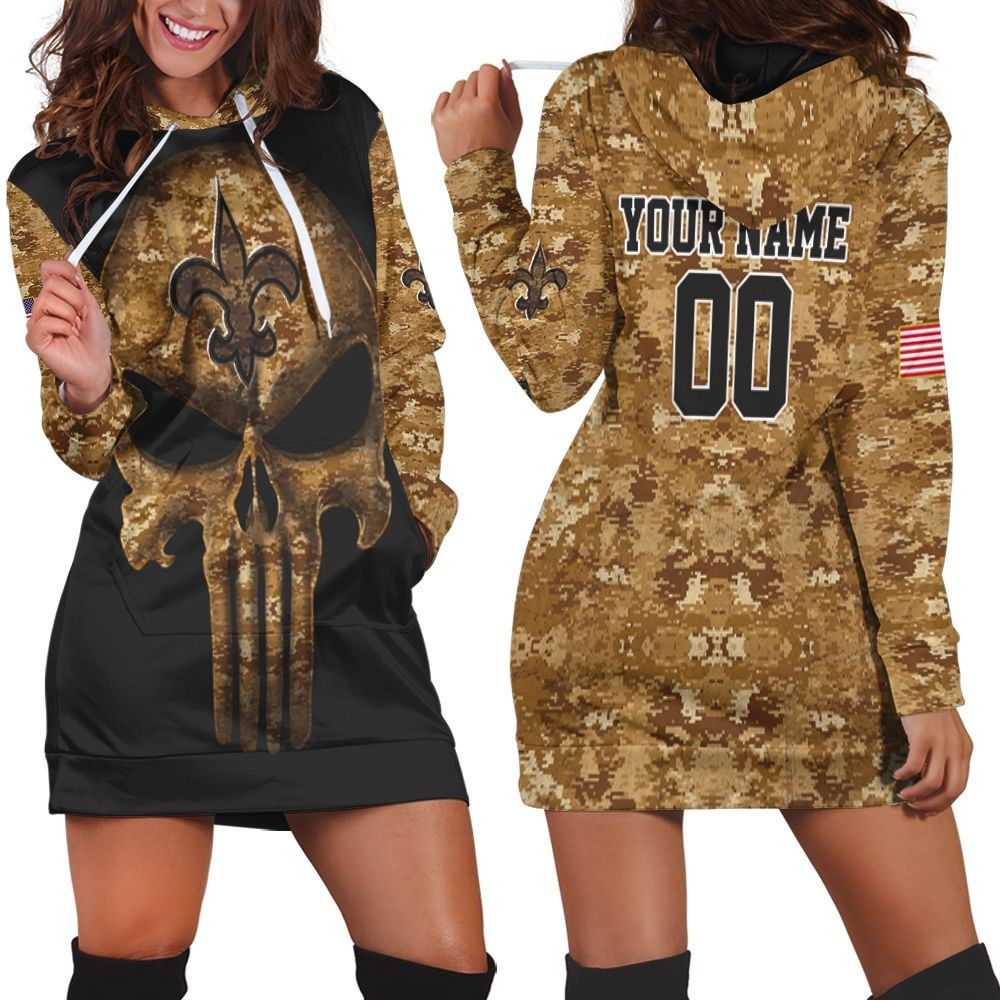 Camouflage Skull New Orleans Saints American Flag 3d Hoodie Dress Sweater Dress Sweatshirt Dress