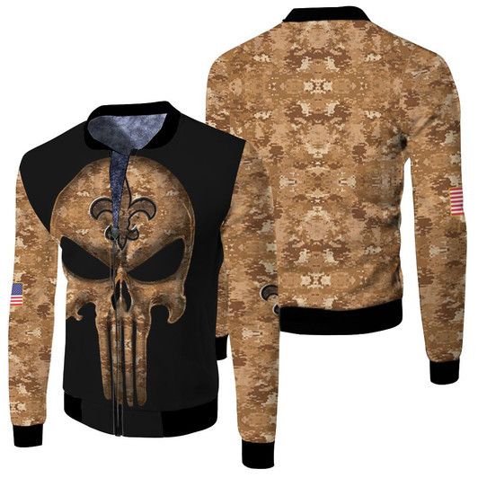 Camouflage Skull New Orleans Saints American Flag T Shirt Hoodie Sweater Fleece Bomber Jacket