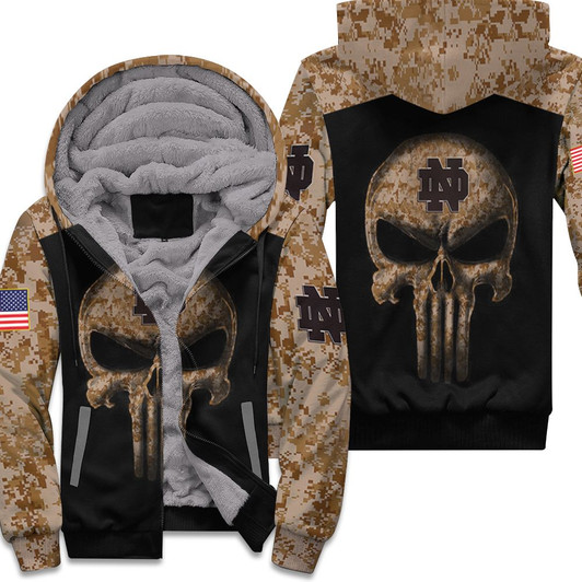 Camouflage Skull Notre Dame Fighting Irish American Flag 3D Fleece Hoodie