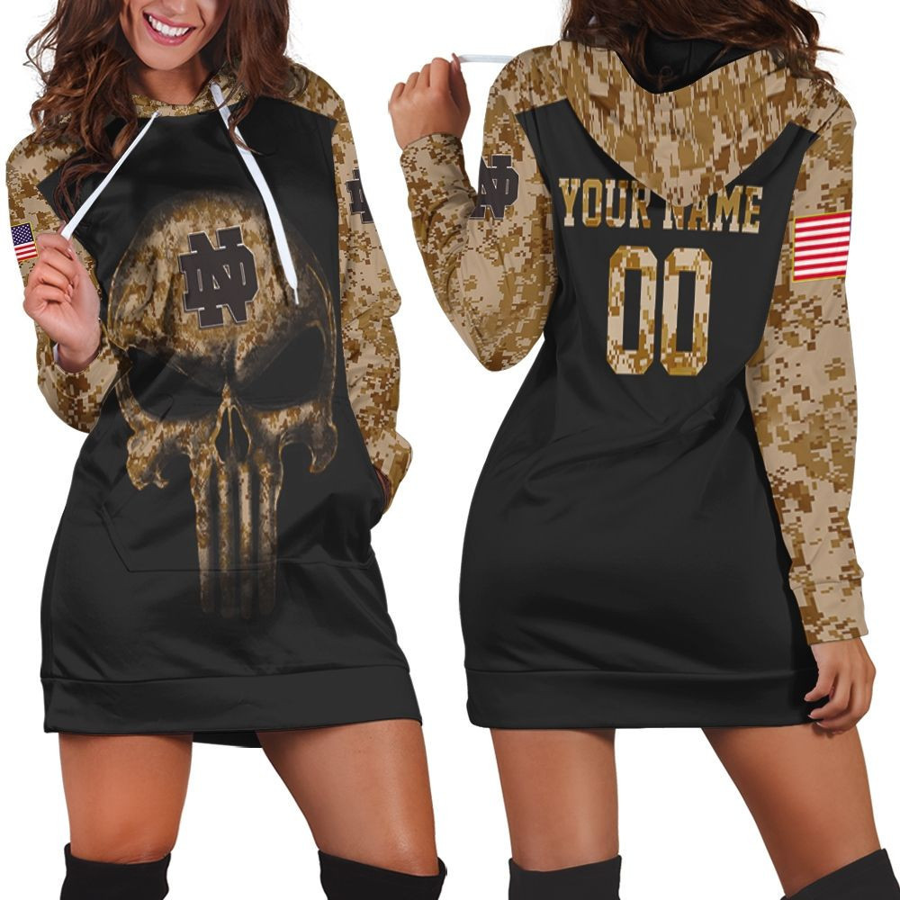 Camouflage Skull Notre Dame Fighting Irish American Flag 3d Hoodie Dress Sweater Dress Sweatshirt Dress