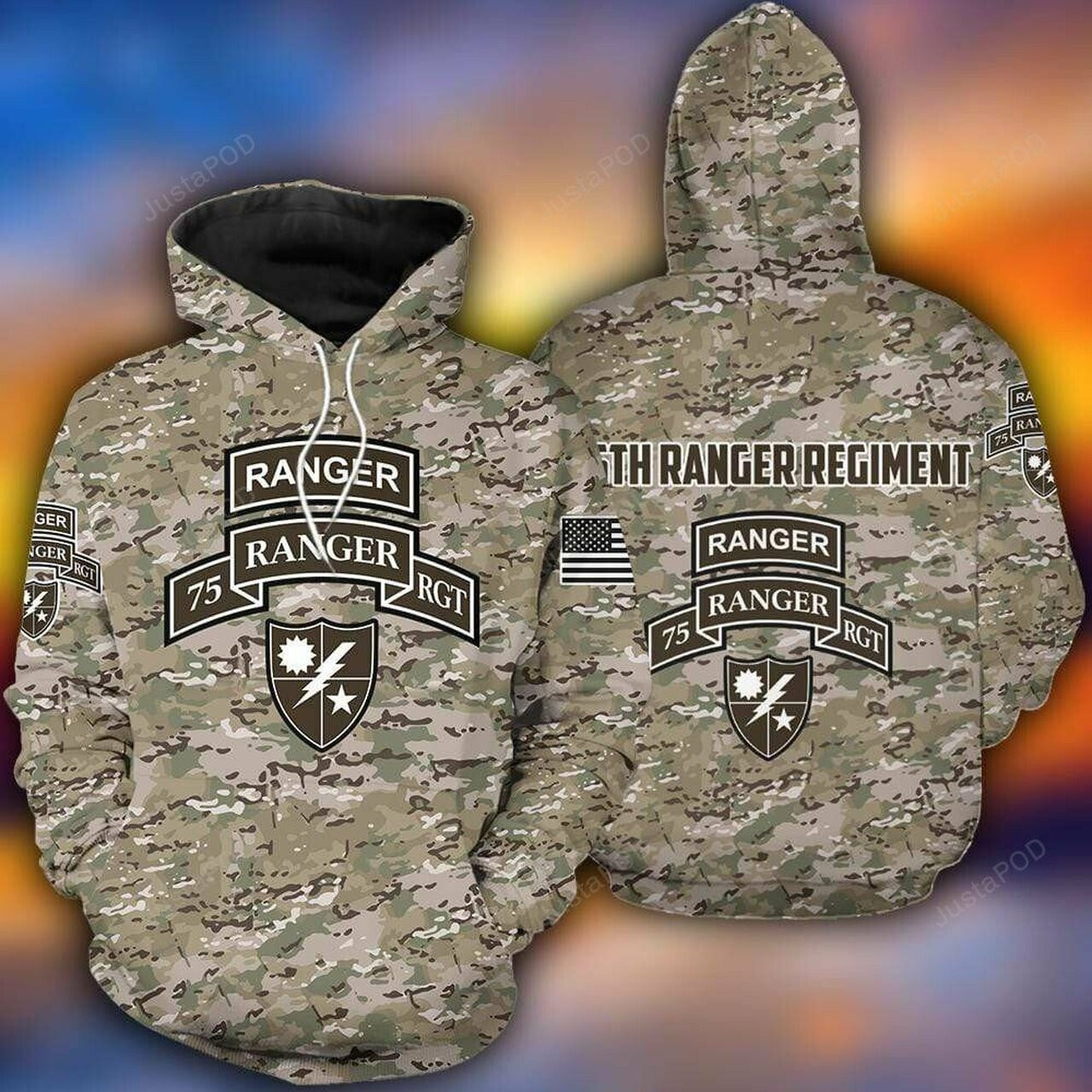Camouflage Us Army 75th Ranger Regiment 3d All Over Print Hoodie