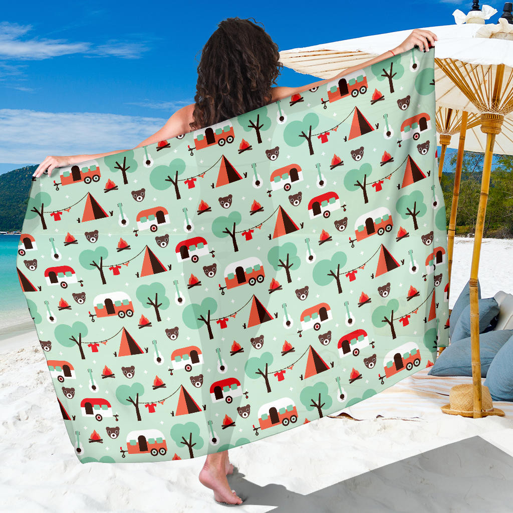 Camper Tent Pattern Print Sarong Cover Up Camper Tent Pareo Wrap Skirt Dress