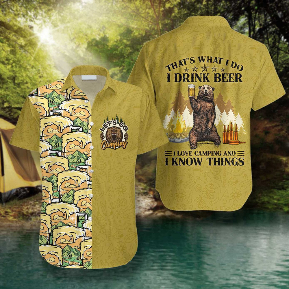 Camping Bear Drink Beer Hawaiian Shirt for Men and Women