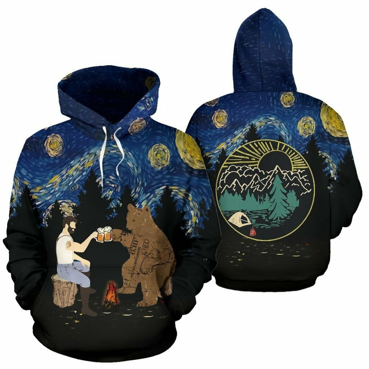Camping Man Bear Drinking 3d All Over Print Hoodie