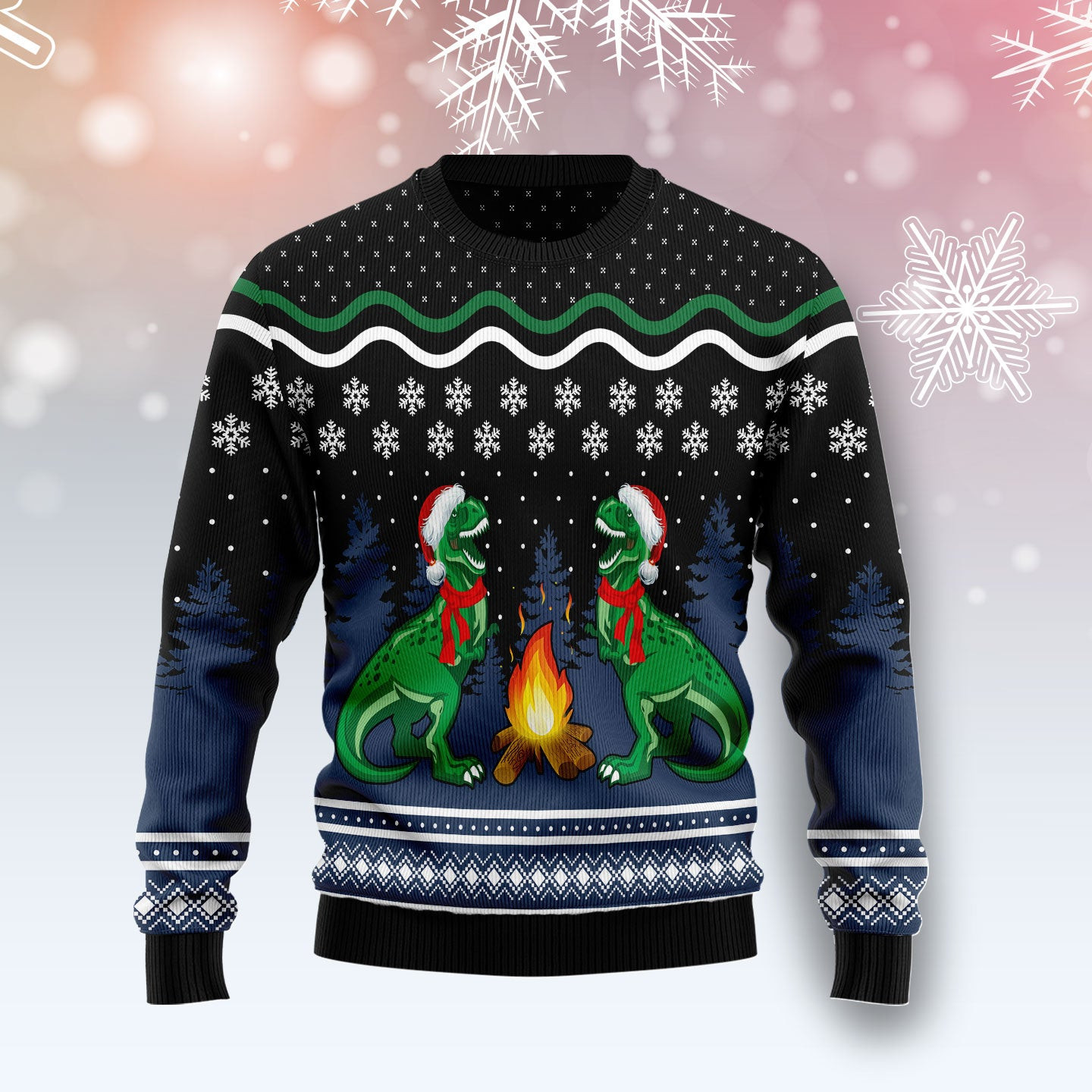 Camping T-Rex Ugly Christmas Sweater