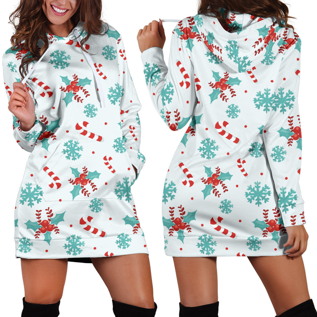 Candy Cane Blue Hoodie Dress 3d All Over Print For Women Hoodie