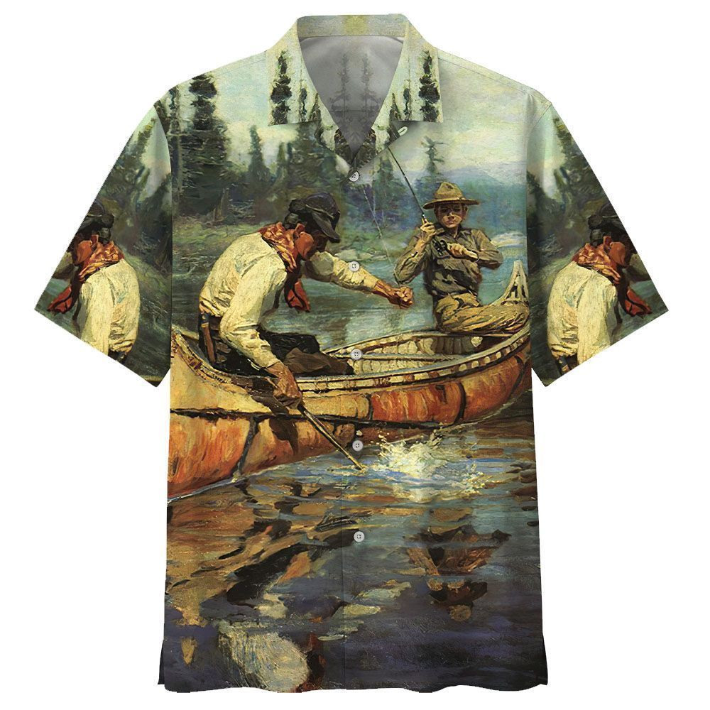 Canoeing Aloha Hawaiian Shirt Colorful Short Sleeve Summer Beach Casual Shirt For Men And Women