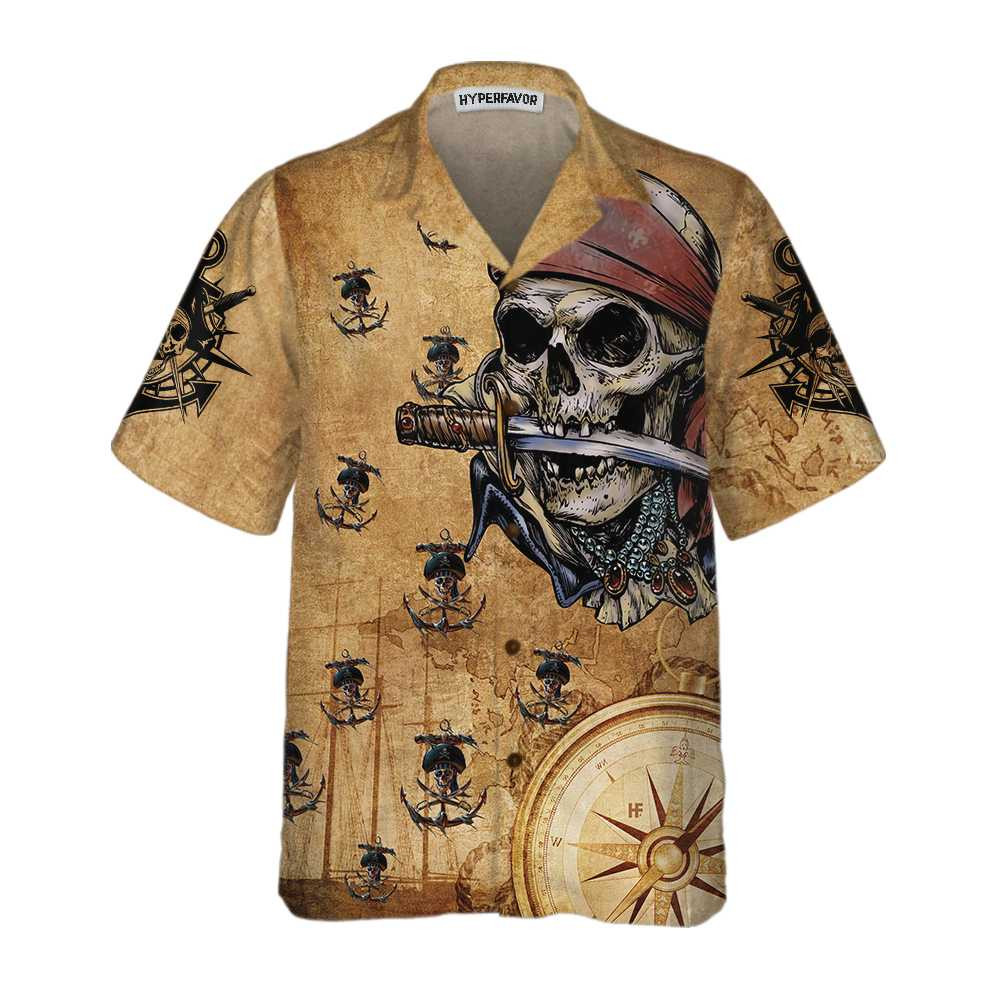 Captain Pirate Hawaiian Shirt Cool Pirate Shirt For Adults Pirate Pattern Shirt For Men