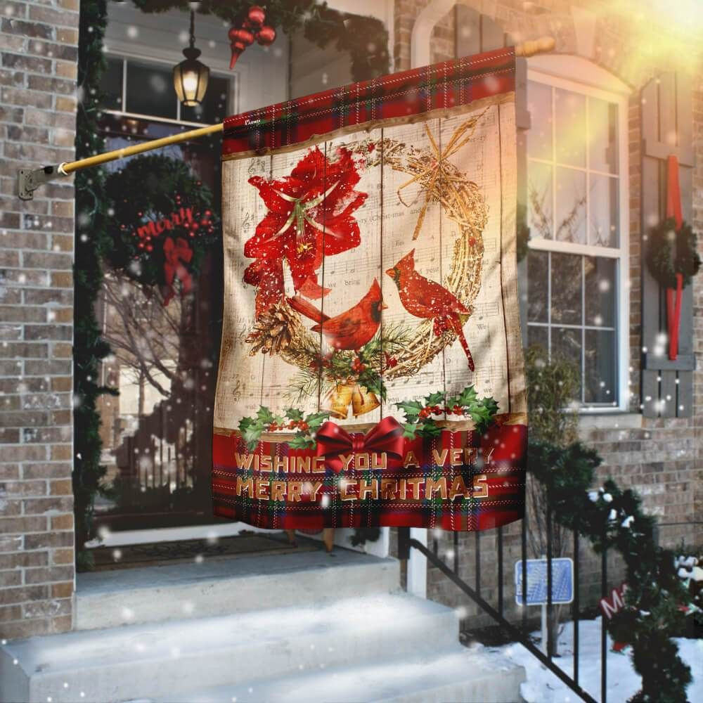 Cardinal Wishing You A Very Merry Christmas Garden Flag House Flag