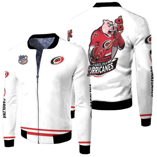 Carolina Hurricanes Nhl Ice Hockey Team Stormy Logo Mascot White Fleece Bomber Jacket