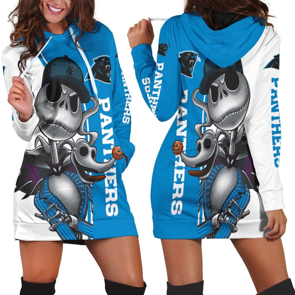 Carolina Panthers Jack Skellington And Zero Hoodie Dress Sweater Dress Sweatshirt Dress