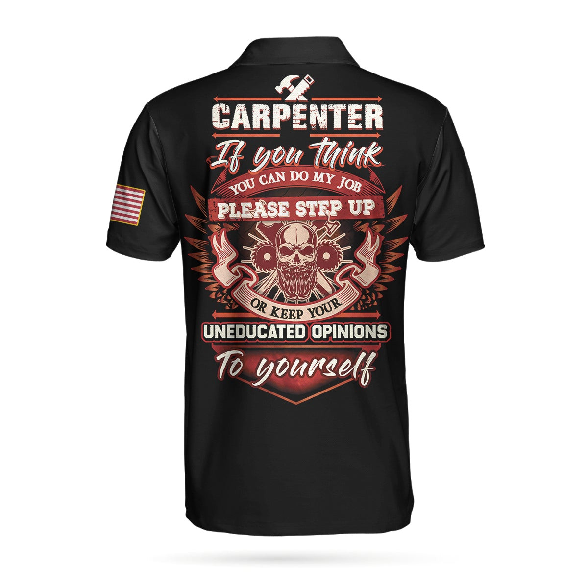 Carpenter Proud Skull Short Sleeve Black And White Polo Shirt American Flag Polo Shirt Best Carpenter Shirt For Men