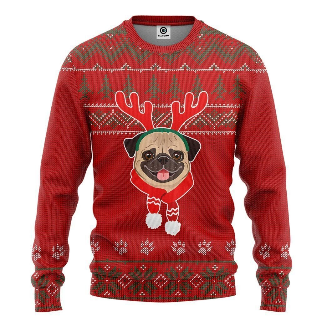 Casespring Christmas Pug Dog Ugly Christmas Sweater, Ugly Sweater For Men Women, Holiday Sweater