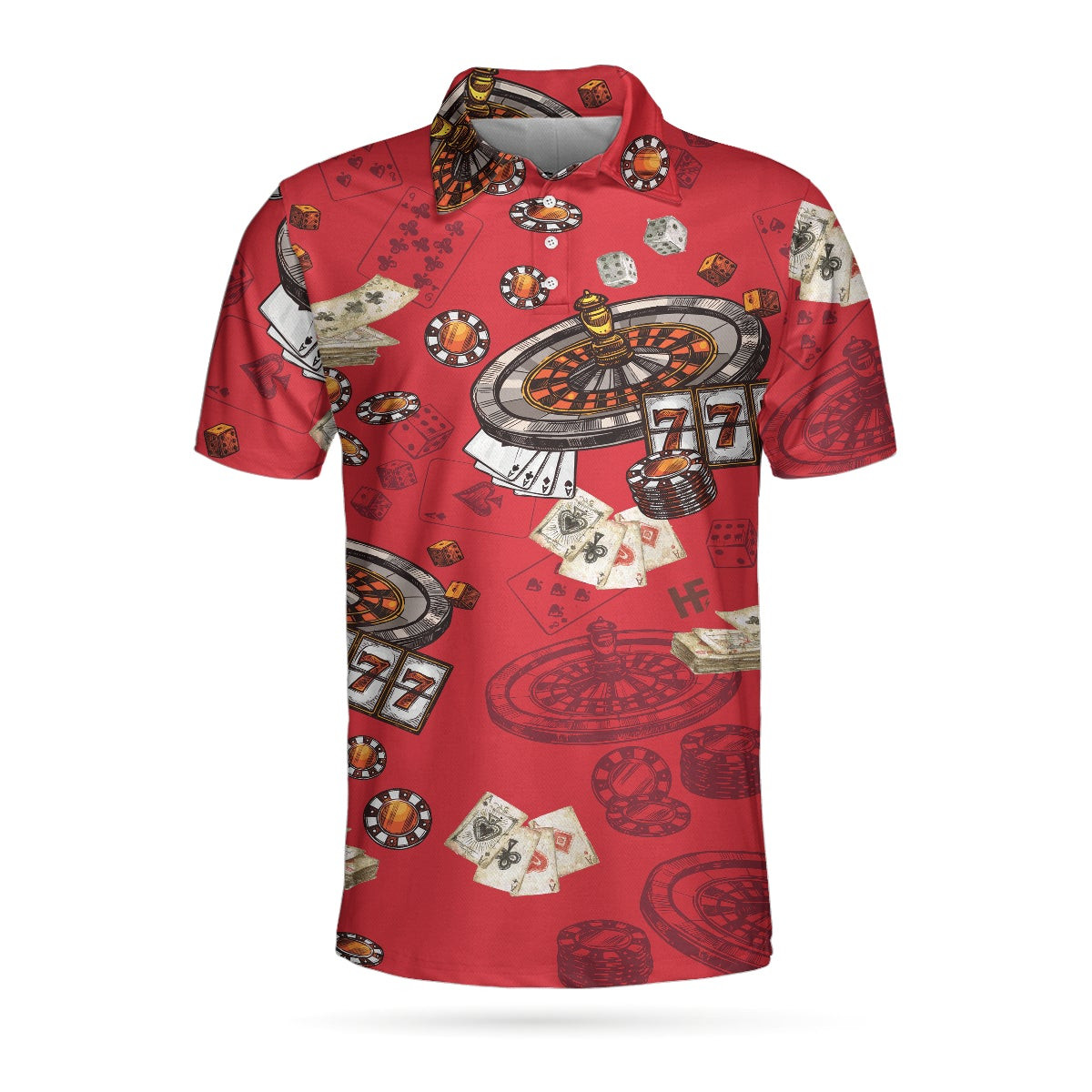 Casino Pattern Red Short Sleeve Polo Shirt Roulette Wheel Polo Shirt Best Casino Shirt For Men