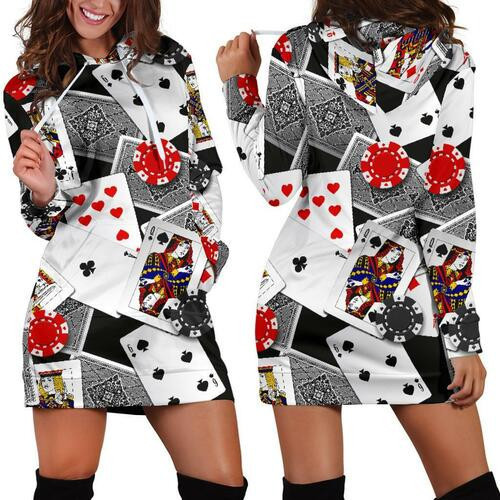 Casino Poker Print Pattern Women Hoodie Dress Sweater Dress Sweatshirt Dress 3d All Over Print For Women Hoodie