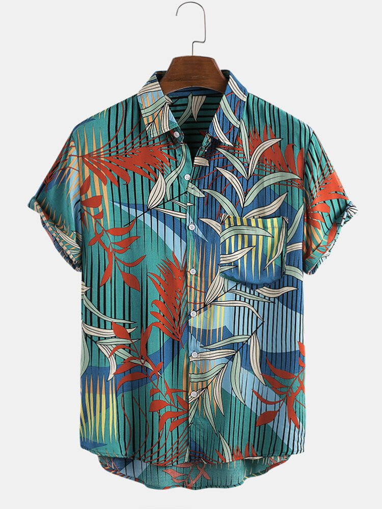 Casual Printed Cotton-Blend Shirts  Tops Hawaiian Shirt for Men Women