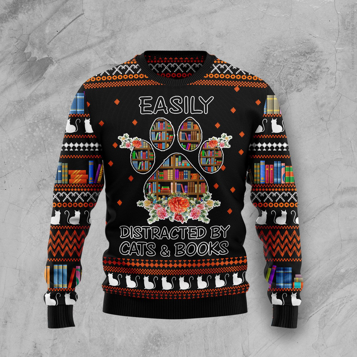 Cat And Books Ugly Christmas Sweater Ugly Sweater For Men Women