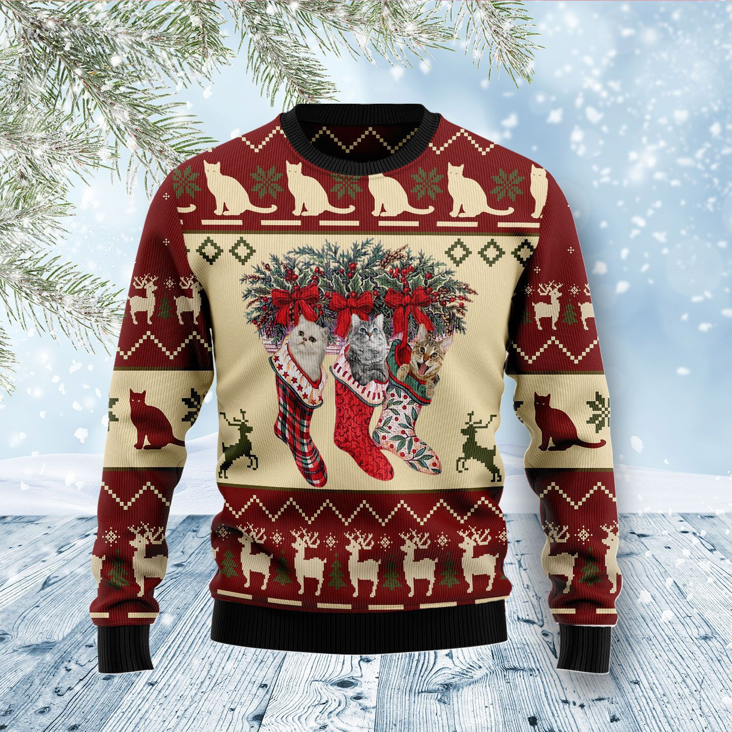 Cat And Sock Xmas Ugly Christmas Sweater Ugly Sweater For Men Women