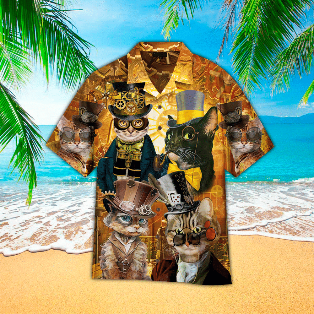 Cat Apparel Cat Hawaiian Button Up Shirt for Men and Women