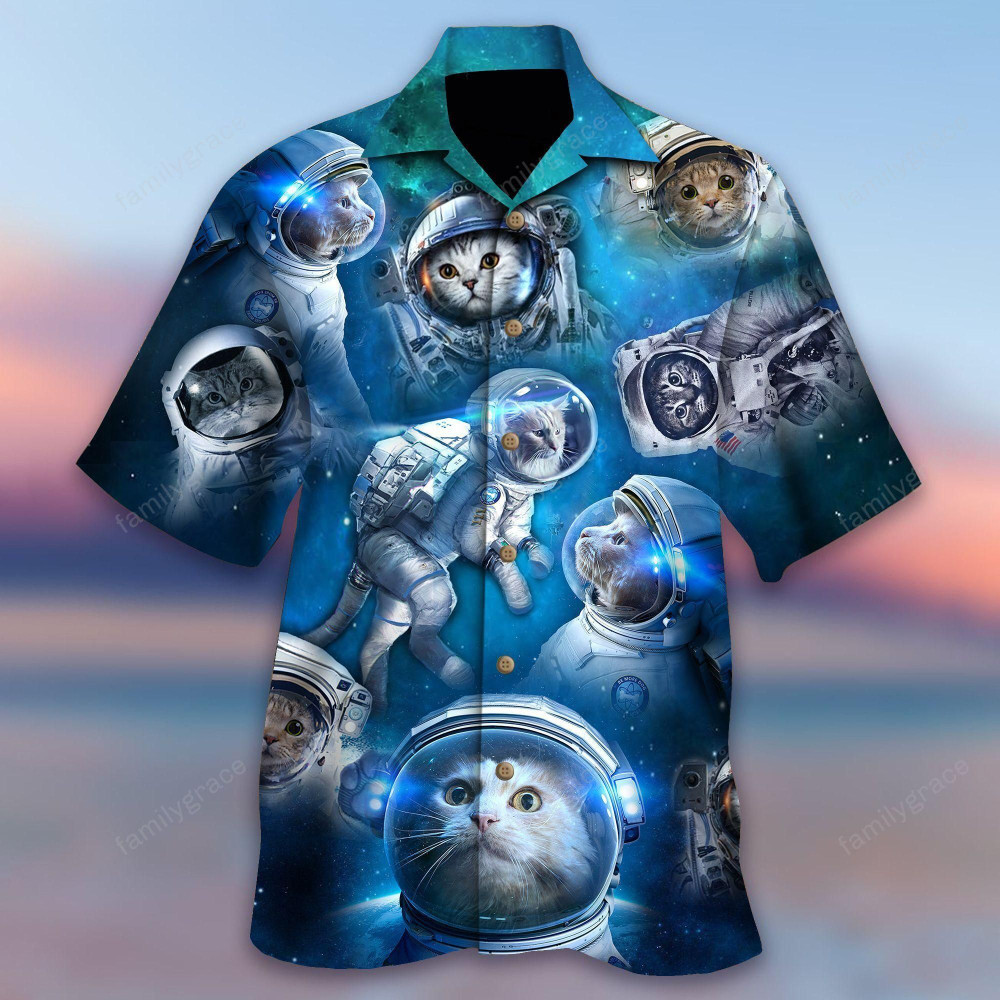 Cat Astronaut Aloha Hawaiian Shirt Colorful Short Sleeve Summer Beach Casual Shirt For Men And Women
